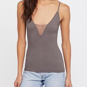 Free People Intimately Ribbed Stretch Mesh V-Neck Brown Cami Top — Size XS/S